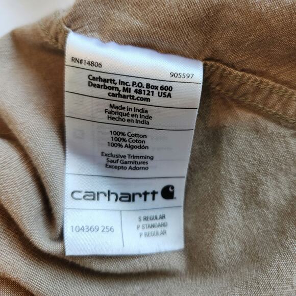 Carhartt S Loose Fit 104369-256 Tan Chambray Work Shirt 100% Cotton Short Sleeve - Picture 9 of 11